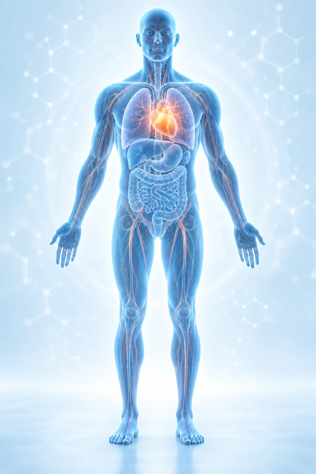 Conceptual blue human anatomy illustration; not a diagnostic diagram