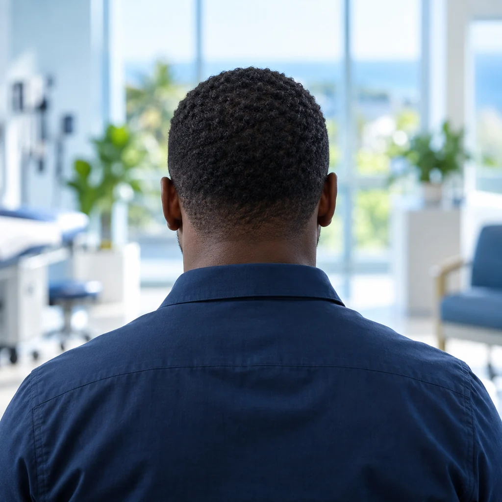 Conceptual patient looking toward a clinician