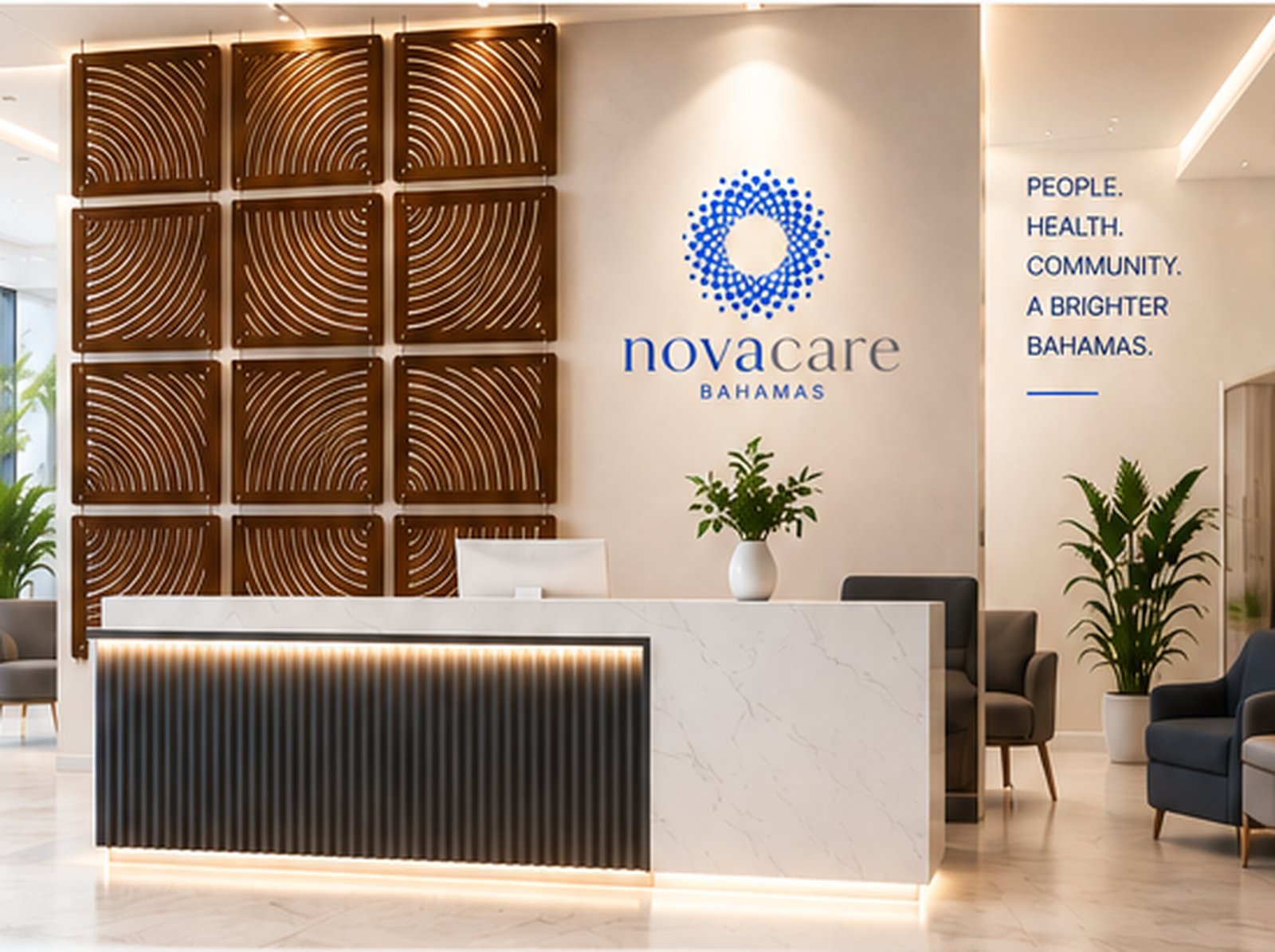 NovaCare Bahamas reception and patient welcome area in Freeport, Grand Bahama